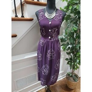 Vintage Stacey Tyler Purple Floral Rayon V-Neck Sleeveless Knee Length Dress 10